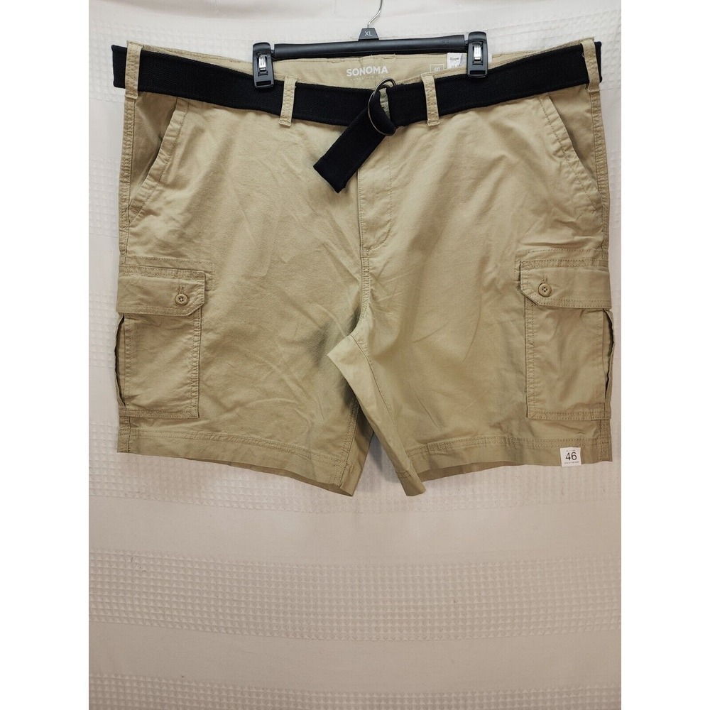 Sonoma Lifestyle Cargo Shorts Mens Size 46 Khaki 100% Cotton 10" Inseam Belted